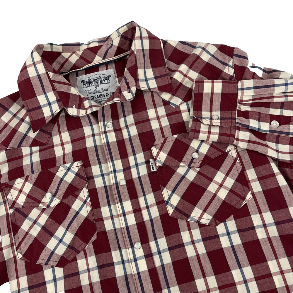 Vintage Y2K Levi’s Long Sleeve Western Pearl Snap Shirt Size Small Red Plaid